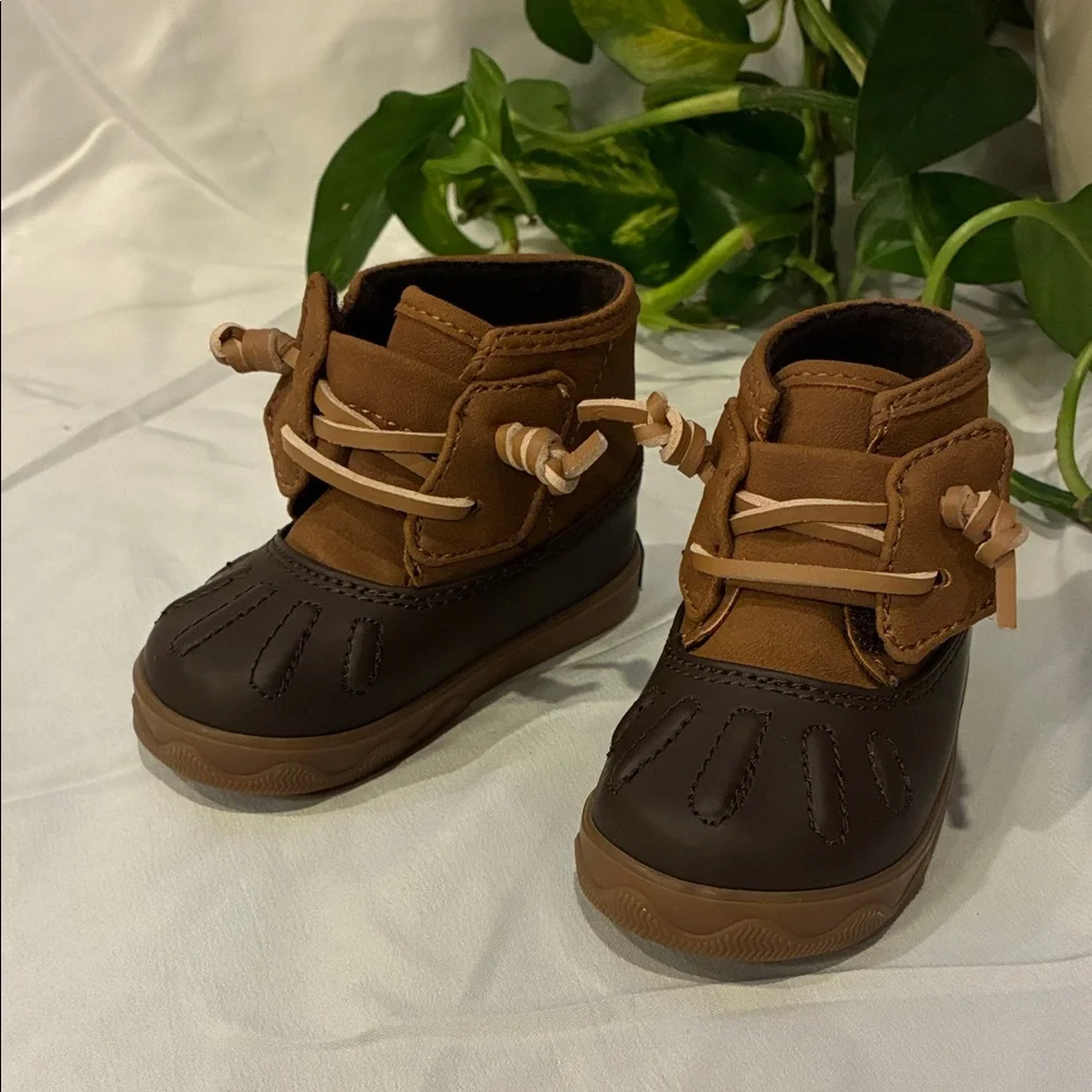 NWT Sperry Baby Size 2 Icestorm Crib Shoes Duck Boot Brown & Tan - Unisex (ABBA)